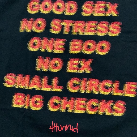 YG 4 Hunnid Good Sex No Stress Small Circle Big Checks Black S/S Crew T-Shirt - Picture 4 of 6